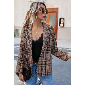Full Size Plaid Buttoned Blazer size L
